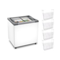 Kit - Freezer Horizontal Tampa De Vidro 144 Litros Nf20 127v + 4 Cestos Nextgen Branco 127v