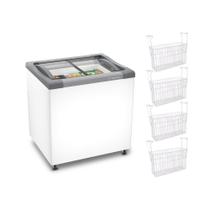 Kit - Freezer Horizontal Tampa de Vidro 144 Litros Nf20 - Metalfrio 220v + 4 Cestos Nextgen Branco
