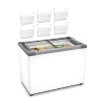 Kit - Freezer Horizontal Tampa de Vidro 230 Litros Nf30 - Metalfrio 220v + 6 Cestos Nextgen Branco