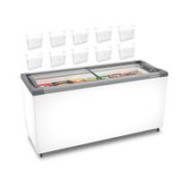 Kit - Freezer Horizontal Tampa de Vidro 404 Litros Nf55 - Metalfrio 220v + 10 Cestos Nextgen Branco