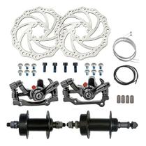 Kit Freio A Disco Bicicleta + Cubos 36 Furos Aço Com Porcas Kit Freio A Disco Bicicleta + Cubos 36 Furos Aço Com Porcas