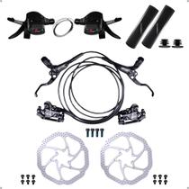 Kit Freio Hidráulico Bike + Trocador Marcha Rapid Fire + Manopla Punho Silicone
