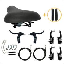 Kit Freio V-Brake Completo Dianteiro e Traseiro + Selim Bike Bicicleta Banco Molas