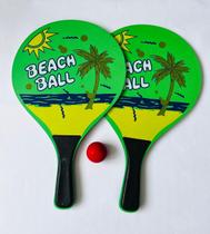 Kit Frescobol Beach Ball 2 Raquetes e 1 Bola Praia Piscina Verão Alegria