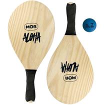 Kit Frescobol Mor Aloha De Madeira com 2 Raquetes e 1 Bola
