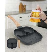 Kit Frigideira 3 em 1 Antiaderente Alumínio Cinza + Escova Kit Frigideira 3 em 1 Antiaderente Alumínio Cinza + Escova