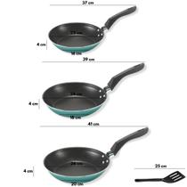 Kit Frigideira Francesa 4 peças Alumi-Aço linha PREMIUM J4TECH Antiaderente Ultra Resistente Teflon Verde Esmeralda Espátula de Nylon Grande