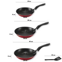 Kit Frigideira Francesa 4 peças Alumi-Aço linha PREMIUM J4TECH Antiaderente Ultra Resistente Teflon Vermelho Espátula de Nylon Grande
