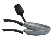 Kit Frigideira Indução Antiaderente Cinza Granilite 20cm + 24cm + Espátula Preta
