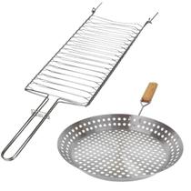 Kit Frigideira Inox De Grelhar E Grelha Para Peixe Grande