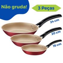 Kit Frigideira Jogo Conjunto Antiaderente 3 Peças Alumínio