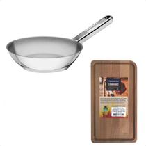 Kit Frigideira Tramontina Allegra em Aço Inox com Fundo Triplo 24cm 2,1 L + Tábua de Madeira Kit Frigideira Tramontina Allegra em Aço Inox com Fundo Triplo 24cm 2,1 L + Tábua de Madeira