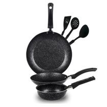 Kit Frigideiras Francesas 18 e 24 e Frigideira Ovo 14 Antiaderente com Espátulas - Preto