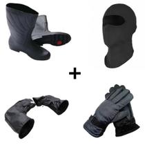 Kit Frio Completo Motoqueiro - Touca Bota Luva Impermeável