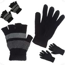 Kit Frio Conjunto Luva Adulto Preto com dedos e sem dedos