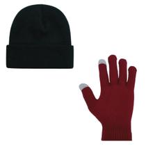 Kit frio inverno touca gorro e par de luvas com touch p/cel