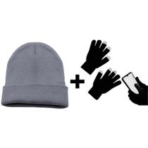 Kit Frio Touca Gorro De Lã Básica E Luva Touch Screen Mexer Celular Tablet Quentinha Inverno Intenso Unissex Adulto