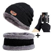 Kit Frio Touca Gorro + Luva Touch Celular + Cachecol Echarpe - WC