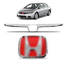 Kit Friso Grade + Emblema Vermelho Sl Civic 2006 A 2008 Crom