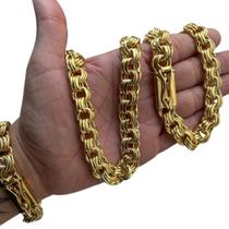 Kit Friso Triplo 12Mm Corrente + Pulseira Banhado A Ouro Kit Friso Triplo 12Mm Corrente + Pulseira Banhado A Ouro