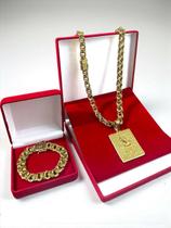 Kit Friso Triplo 12mm + Pingente Fé Mão - Banhado a Ouro 18k Kit Friso Triplo 12mm + Pingente Fé Mão - Banhado a Ouro 18k