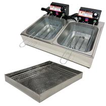 Kit Fritadeira Elétrica Industrial 2 Cubas Antichamas 10 Litros com Escorredor G Kit Fritadeira Elétrica Industrial 2 Cubas Antichamas 10 Litros com Escorredor G