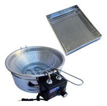 Kit Fritadeira Elétrica Industrial Tacho Redondo Inox 5 Litros com Escorredor M