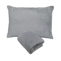 Kit Fronha e Lençol com Elástico Solteiro Plush Microfibra Fleece Cinza Arrumadinho Enxovais Kit Fronha e Lençol com Elástico Solteiro Plush Microfibra Fleece Cinza Arrumadinho Enxovais