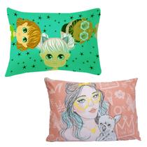 Kit Fronha Portallar Malha 100% Algodão Estampa Localizada Girl e Juju (02 Unidades) Branco