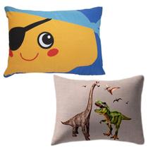 Kit Fronha Portallar Malha 100% Algodão Estampa Localizada Pirata e Jurasic (02 Unidades) Branco