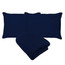 Kit Fronhas e Lençol com Elástico Queen Plush Microfibra Fleece Azul Marinho Arrumadinho Enxovais