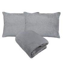 Kit Fronhas e Lençol com Elástico Queen Plush Microfibra Fleece Cinza Arrumadinho Enxovais