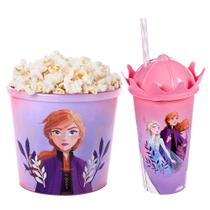 Kit Frozen Bacia de Pipoca e Copo das Princesas Anna e Elsa