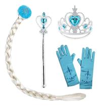 Kit Frozen Elsa Acessórios Com Trança Luvas Coroa E Varinha Kit Frozen Elsa Acessórios Com Trança Luvas Coroa E Varinha