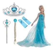 Kit Frozen Elsa Tiara Coroa Princesa Varinha Luva trança Azul