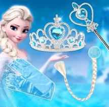 Kit Frozen Princesa c/ trança cabelo, coroa, luva e varinha completo - Click diversão