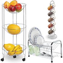 Kit Fruteira Porta Condimento Temperos Escorredor de Prato Inox Kit Fruteira Porta Condimento Temperos Escorredor de Prato Inox
