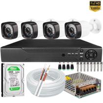Kit Full Hd 4 Câmeras Segurança 1080p 2mp Dvr 8 Canais com Acesso Internet P2p e Hd 500GB