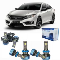 Kit full led honda civic g10 farol baixo projetor alto milha led max 15000 lumens