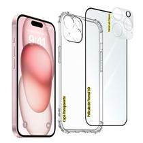 Kit Full Proteção iPhones 15 Todos os Modelos + Película Frontal 3D + Película de Câmera Novidade