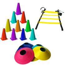 Kit Funcional 10 Cones 10 Pratos e Escada 7 degraus Treino Agilidade futebol