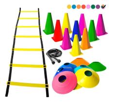 Kit Funcional 10 Cones + 10 Pratos + Escada + Corda De Pular
