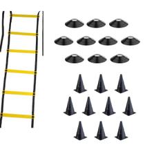 Kit Funcional Agilidade Preto Treinamento Treino Futebol Futsal 10 Cones 10 Chapéu Chinês Escada 7 D