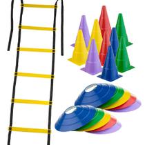 Kit Funcional Agilidade Treinamento Treino Futebol Futsal 10 Cones 10 Chapéu Chinês Escada 7 Degraus