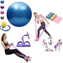 Kit Funcional Bola De Pilates 65cm + Elástico de Tensão + Thera Band