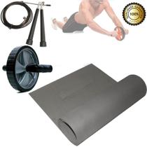 Kit Funcional Colchonete Preto + Roda + Corda De exercício funcional