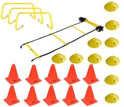 Kit Funcional Escada de Agilidade + 3 Barreiras + 10 Cones + 10 Chapéu Chinês