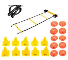 Kit Funcional Escada de Agilidade + Speed Rope + 10 Cones + 10 Half Cone Chapéu Chinês - Odin Fit