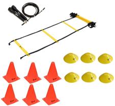 Kit Funcional Escada de Agilidade + Speed Rope + 6 Cones + 6 Half Cone Chapéu Chinês