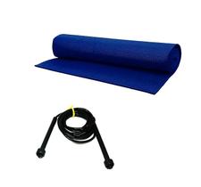 Kit Funcional Treinar em Casa C/ Tapete Yoga Azul + Corda - 1 Fit